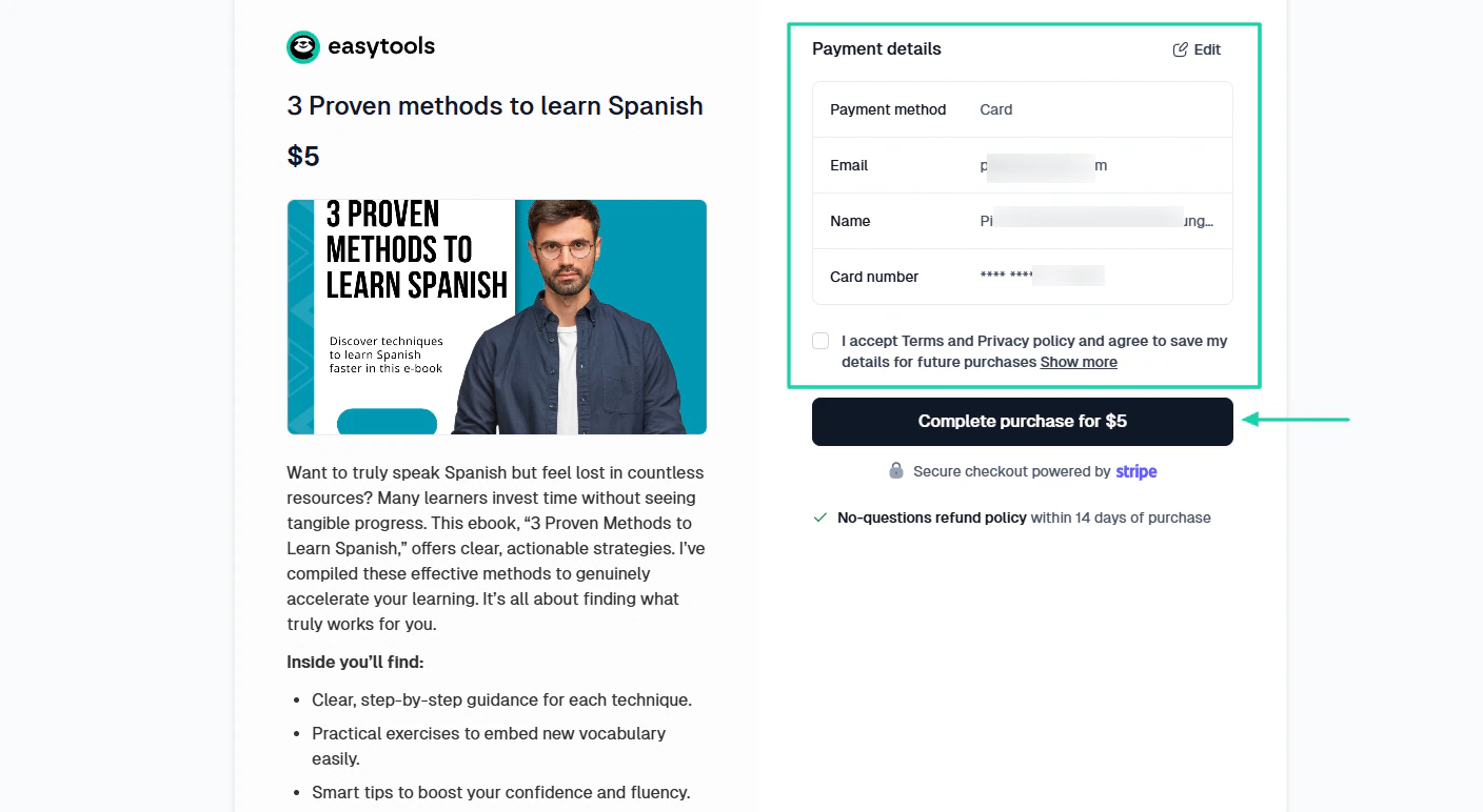 informations de paiement sur Easycart