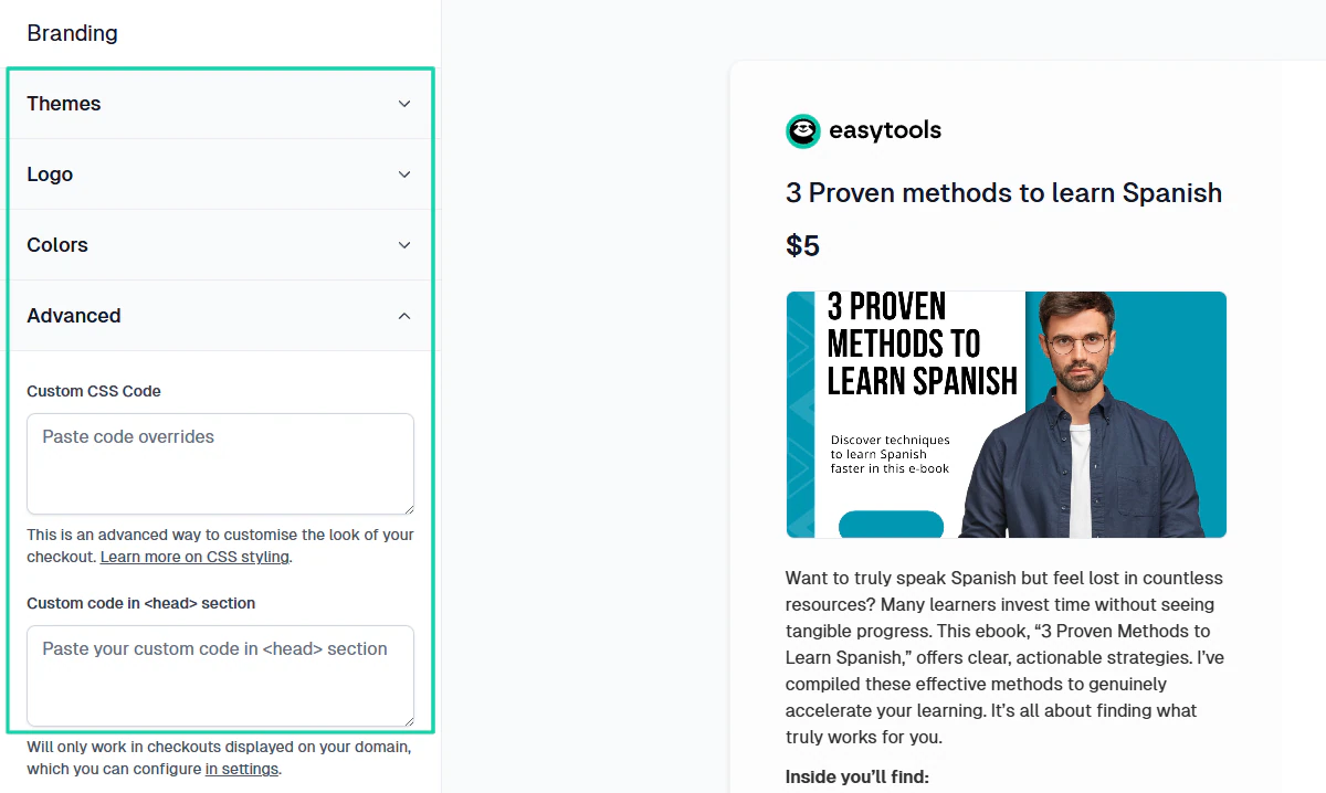 options d'identité visuelle sur Easycart