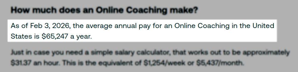 salaire annuel moyen du coaching en ligne
