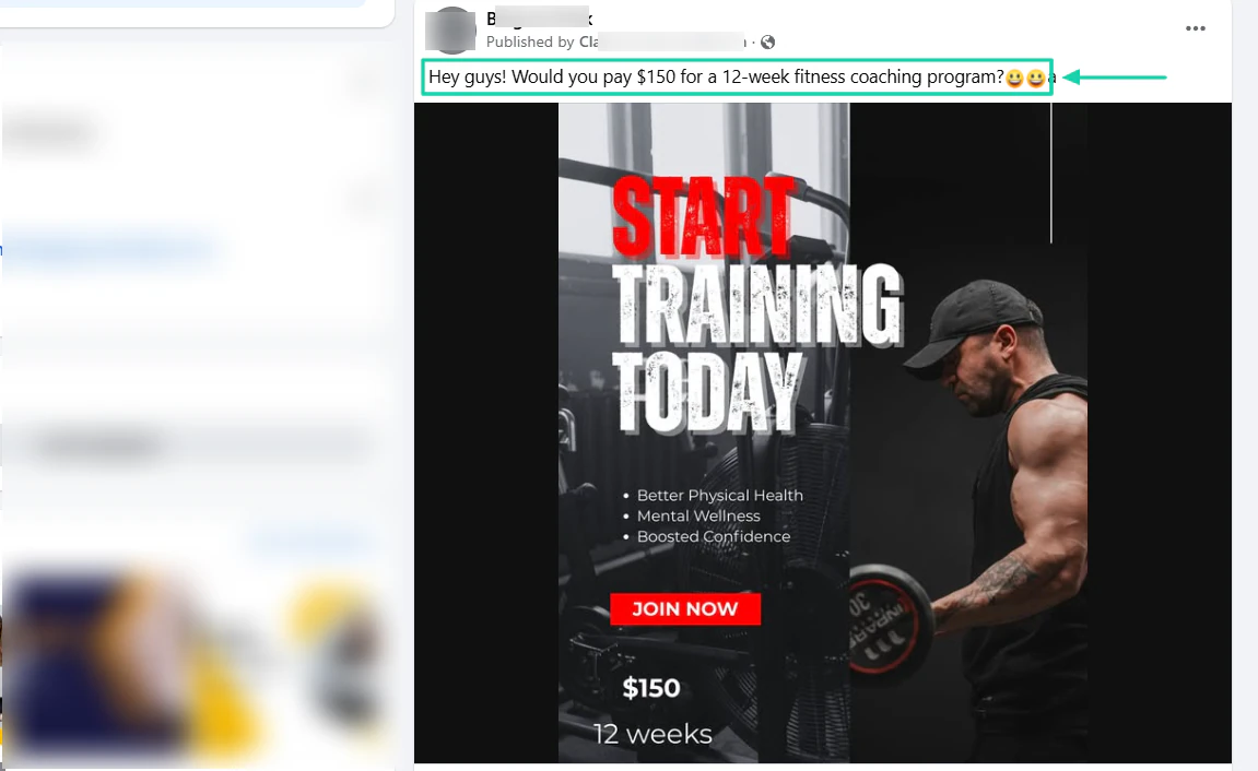 publication sur les réseaux sociaux à propos d'une offre de coaching