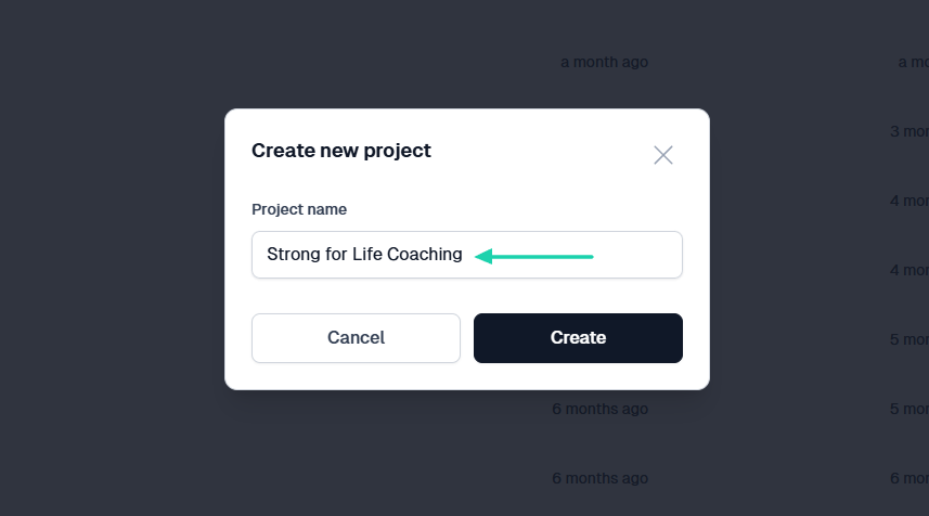 lancer une activité de coaching avec un nom de projet
