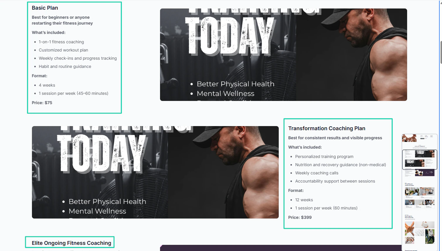 formules de prix d'une activité de coaching