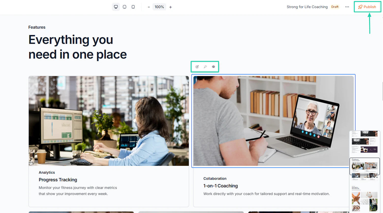 Comment lancer une activité de coaching: astuce affichant "Publish" - témoignages