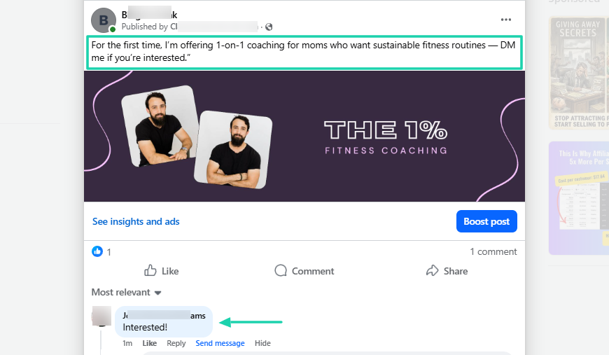 lancer une activité de coaching avec une publication facebook