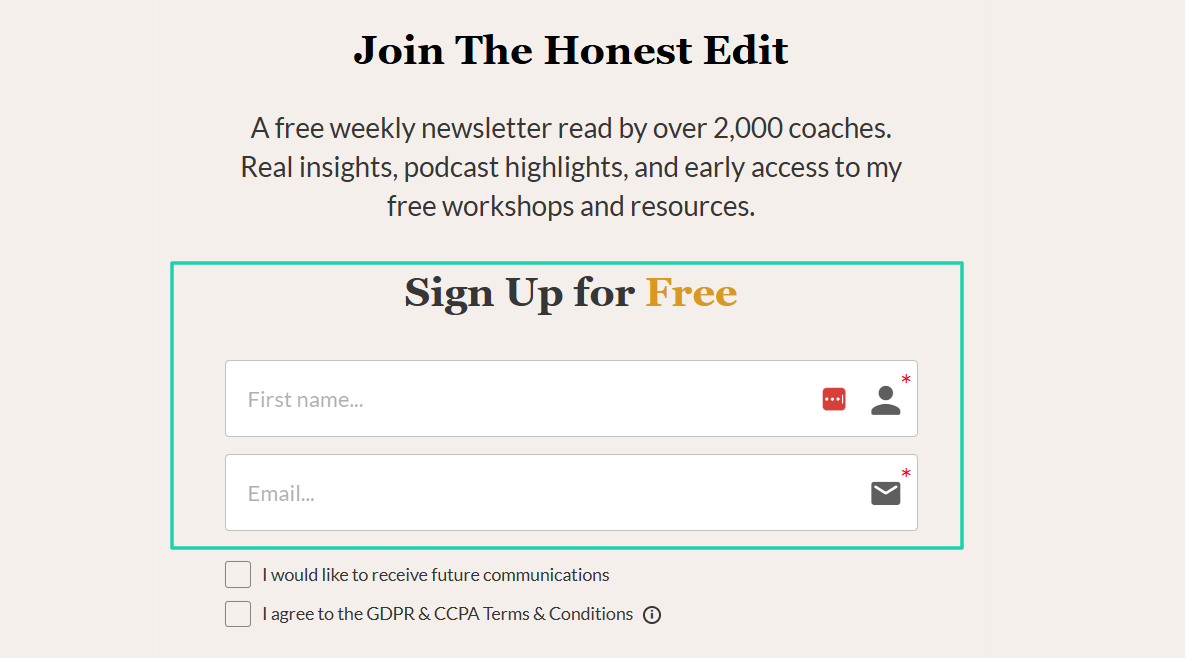 page de collecte de leads