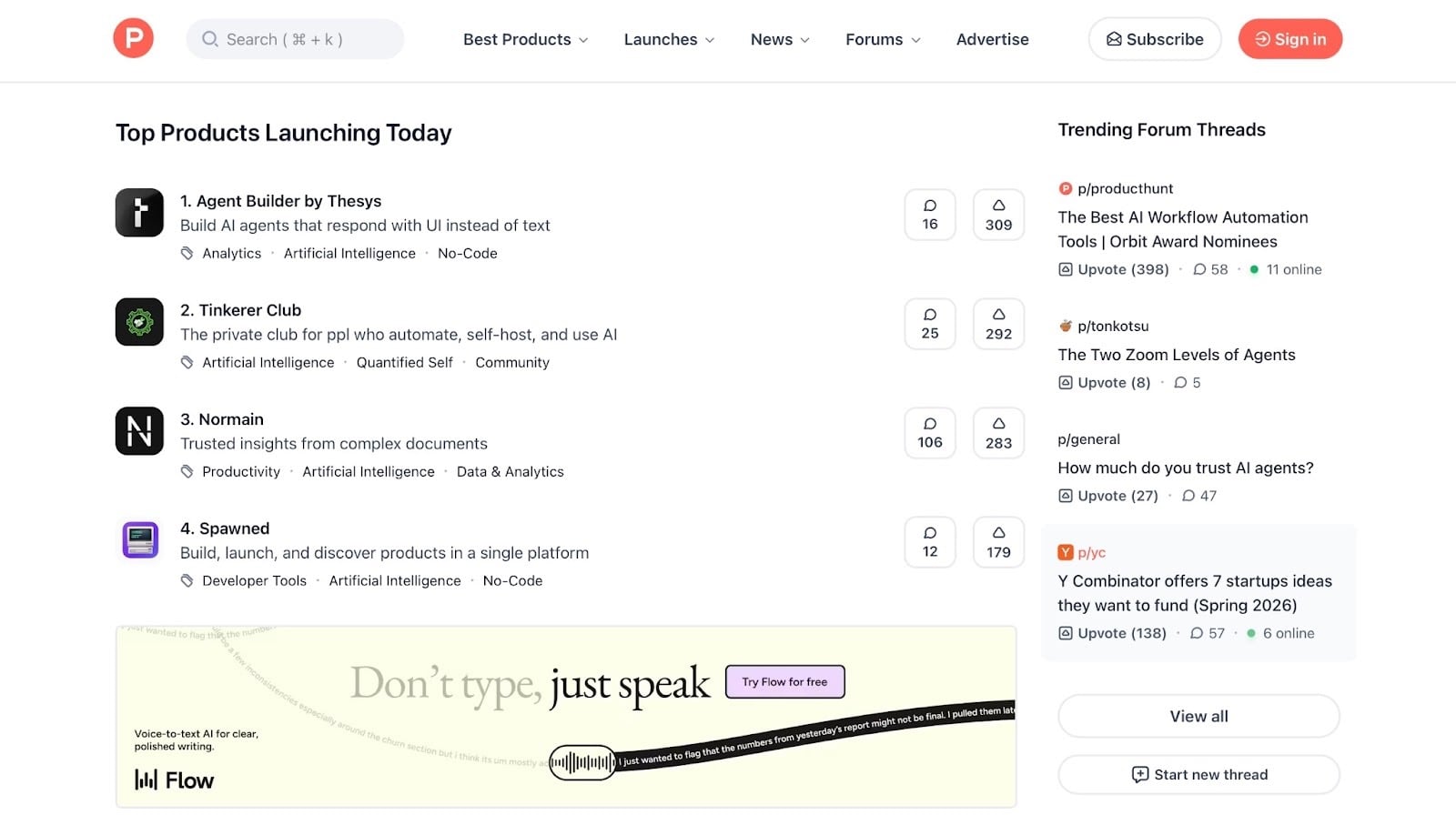 landing page de product hunt