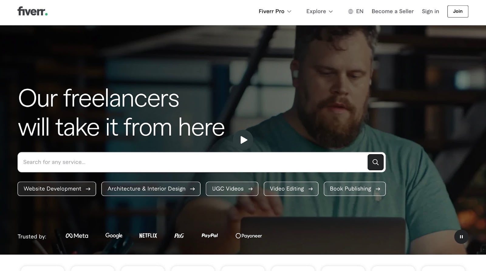 landing page de fiverr