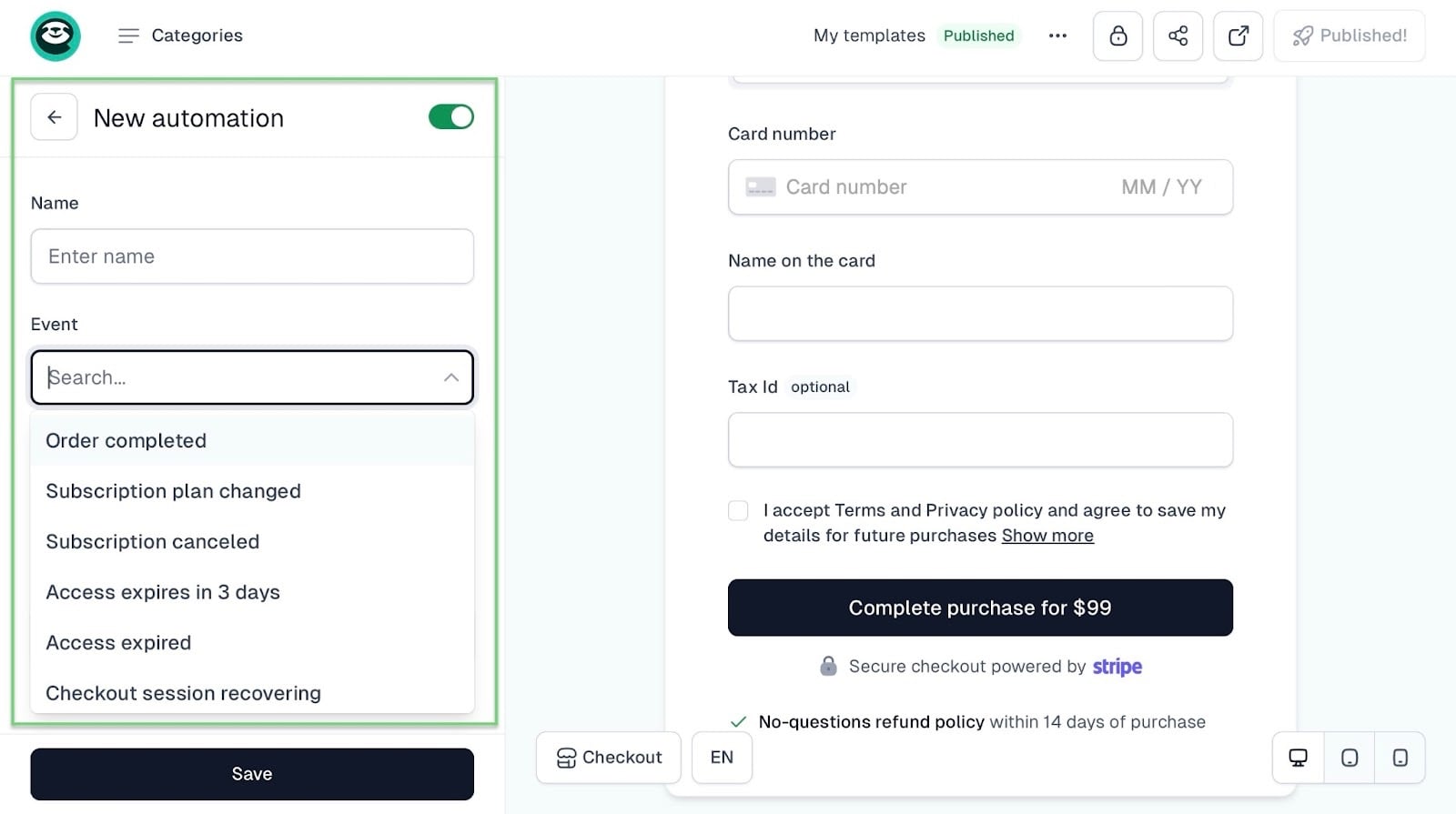 nouveau formulaire d'automatisation sur easycart