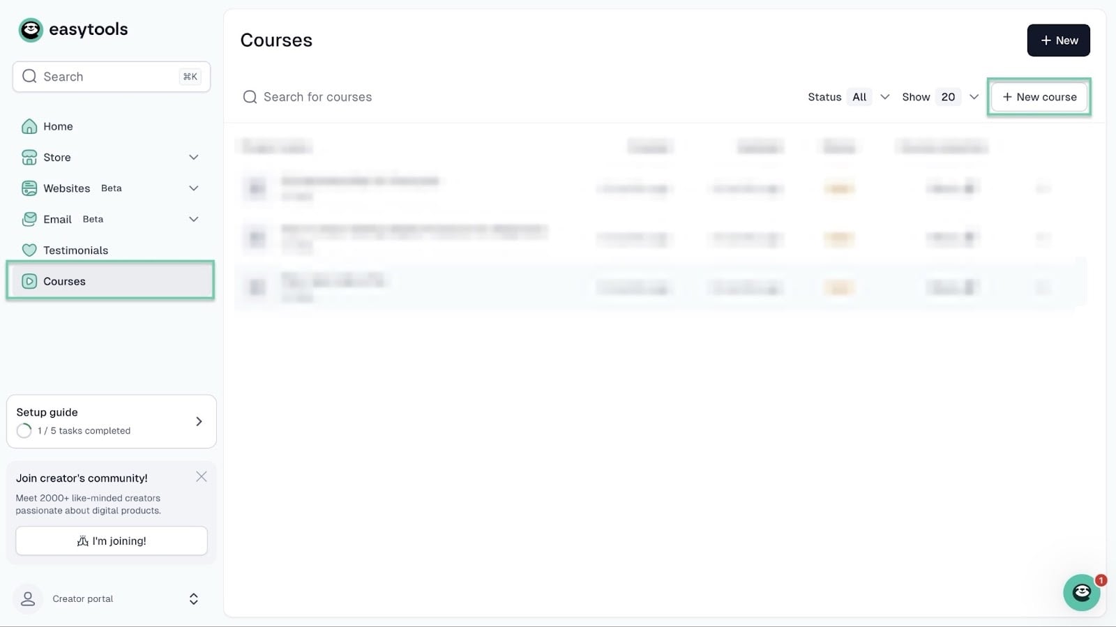 la fonctionnalité de formation dans le menu latéral