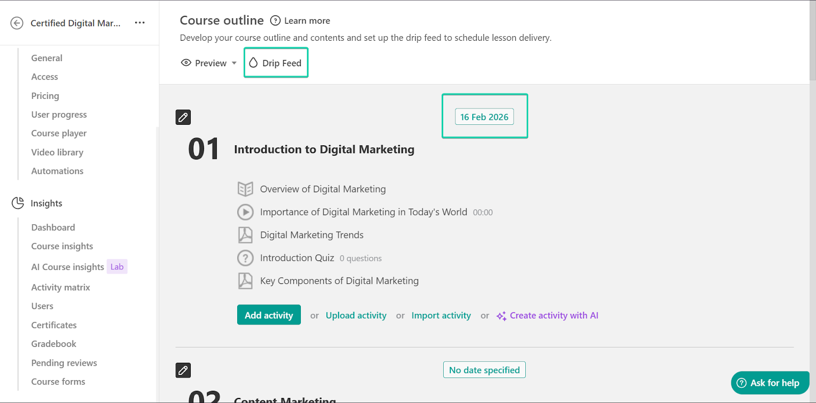 l'option drip feed sur une alternative à podia