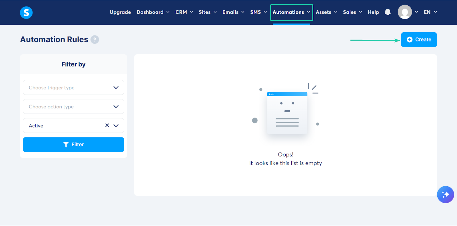 Systeme.io: la section automations avec le menu "Automations"