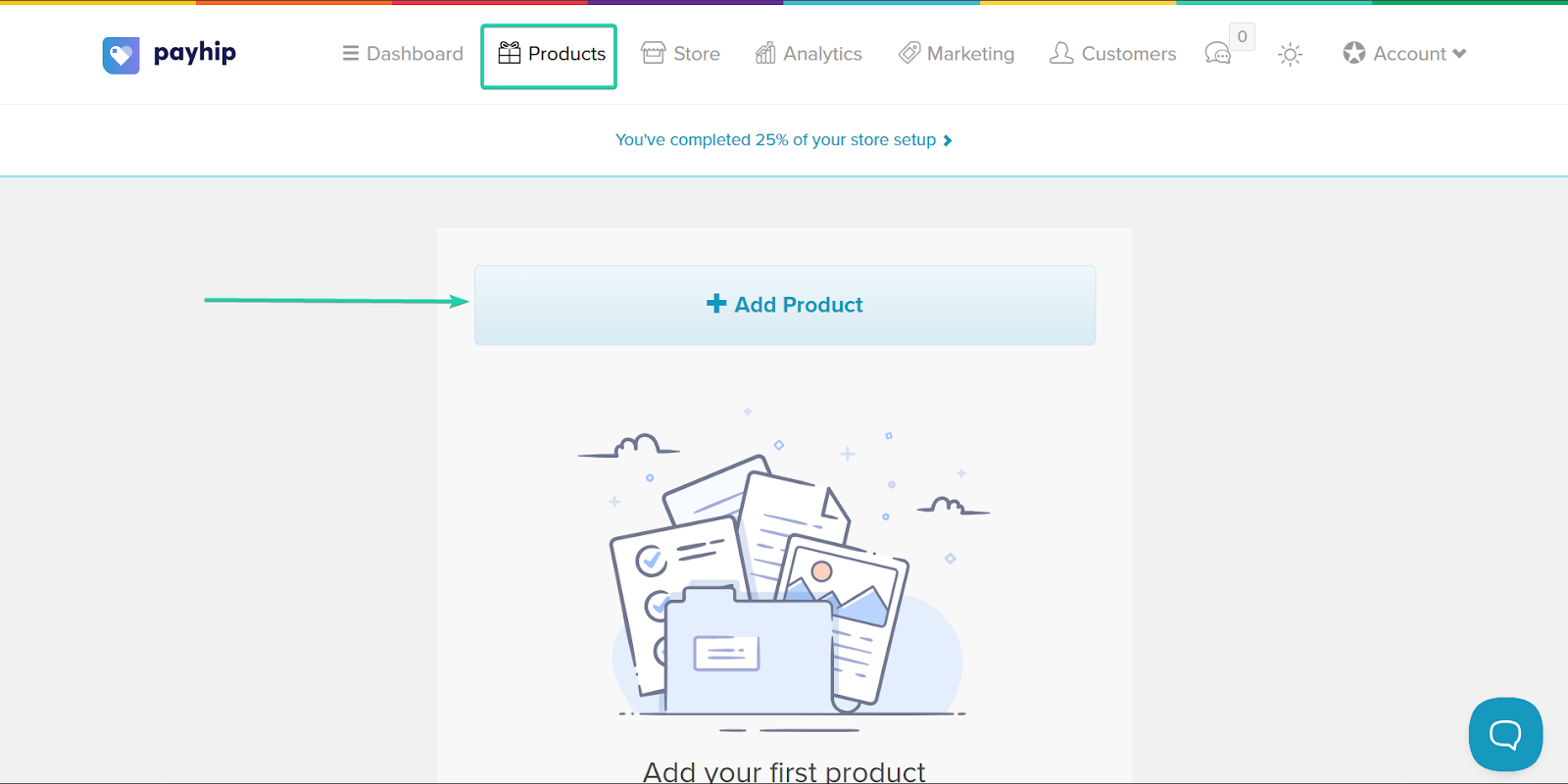 Payhip: la section products avec le menu "Products"