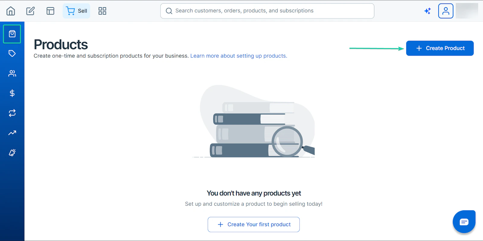 SamCart: la section products avec le menu "Products"