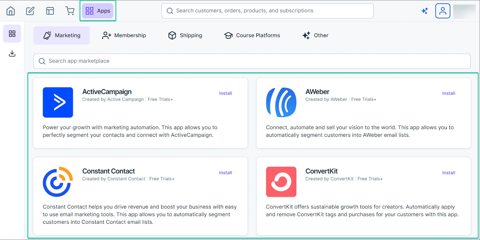 les applications SamCart