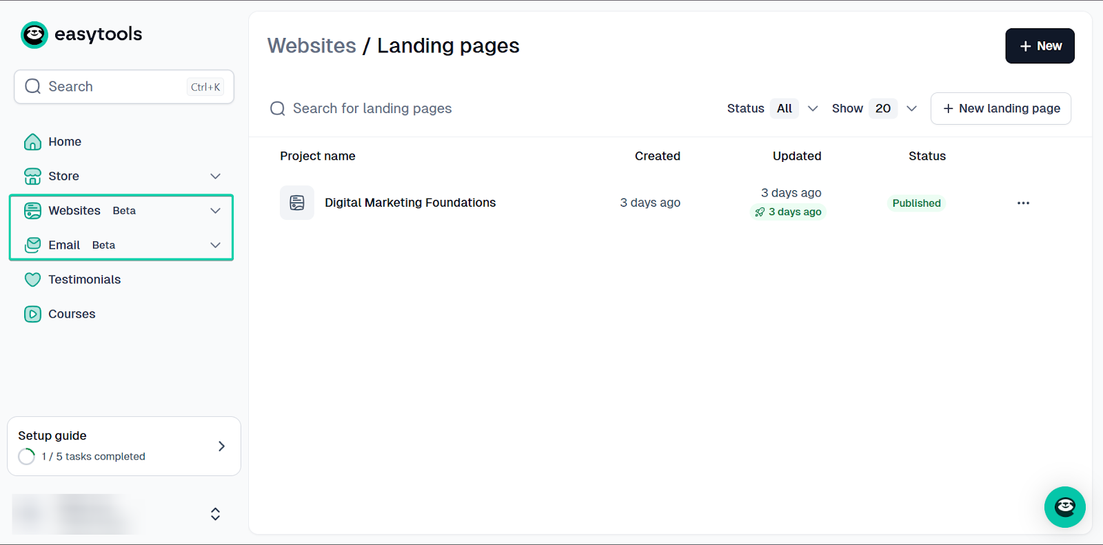 les fonctionnalités websites et email d'Easytools