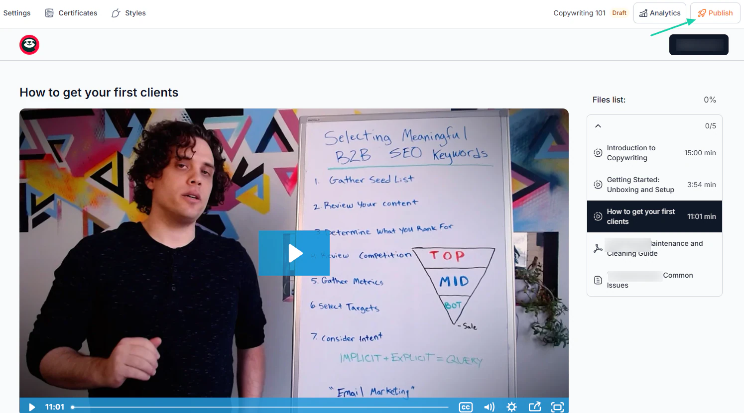 How to create a membership site: courses screenshot view 3