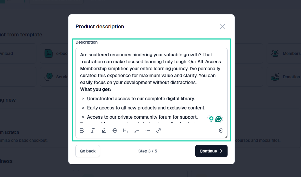 How to create a membership site: pro tip showing “Purchase confirmation”