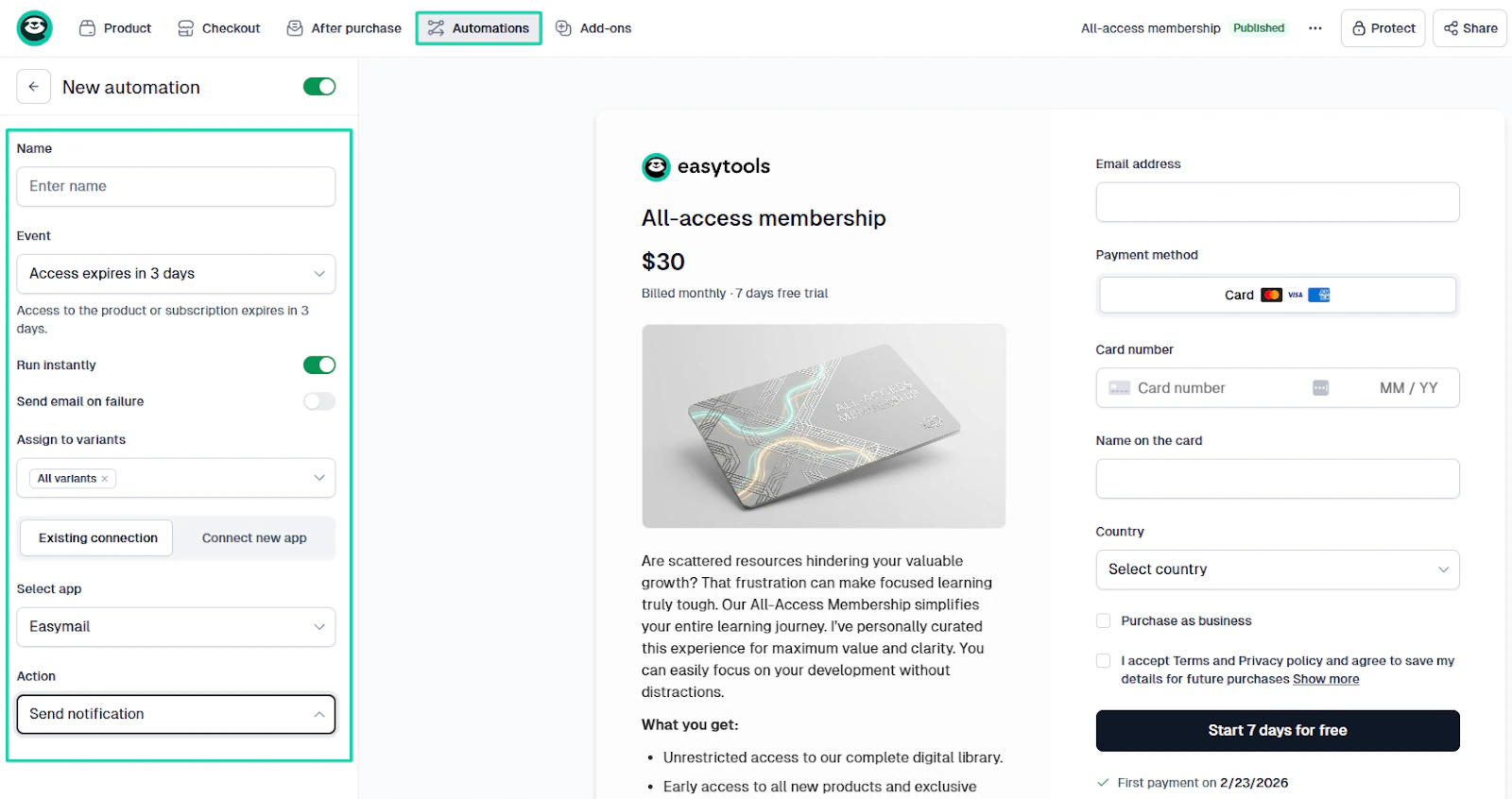 automations on easycart