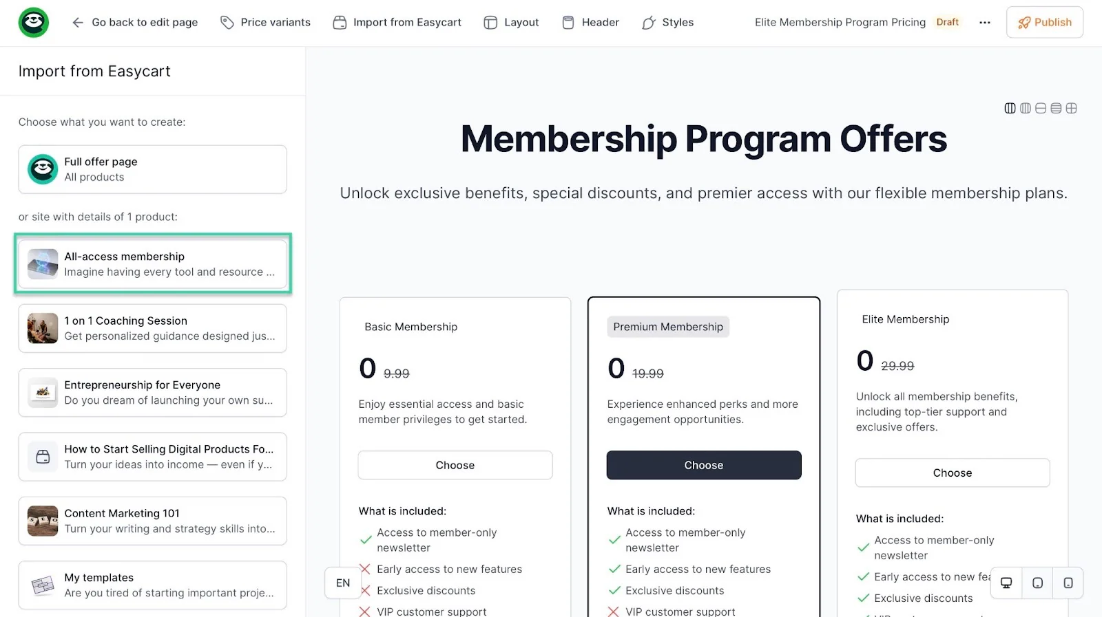 How to create a membership site: pro tip showing “Import data” — checkout