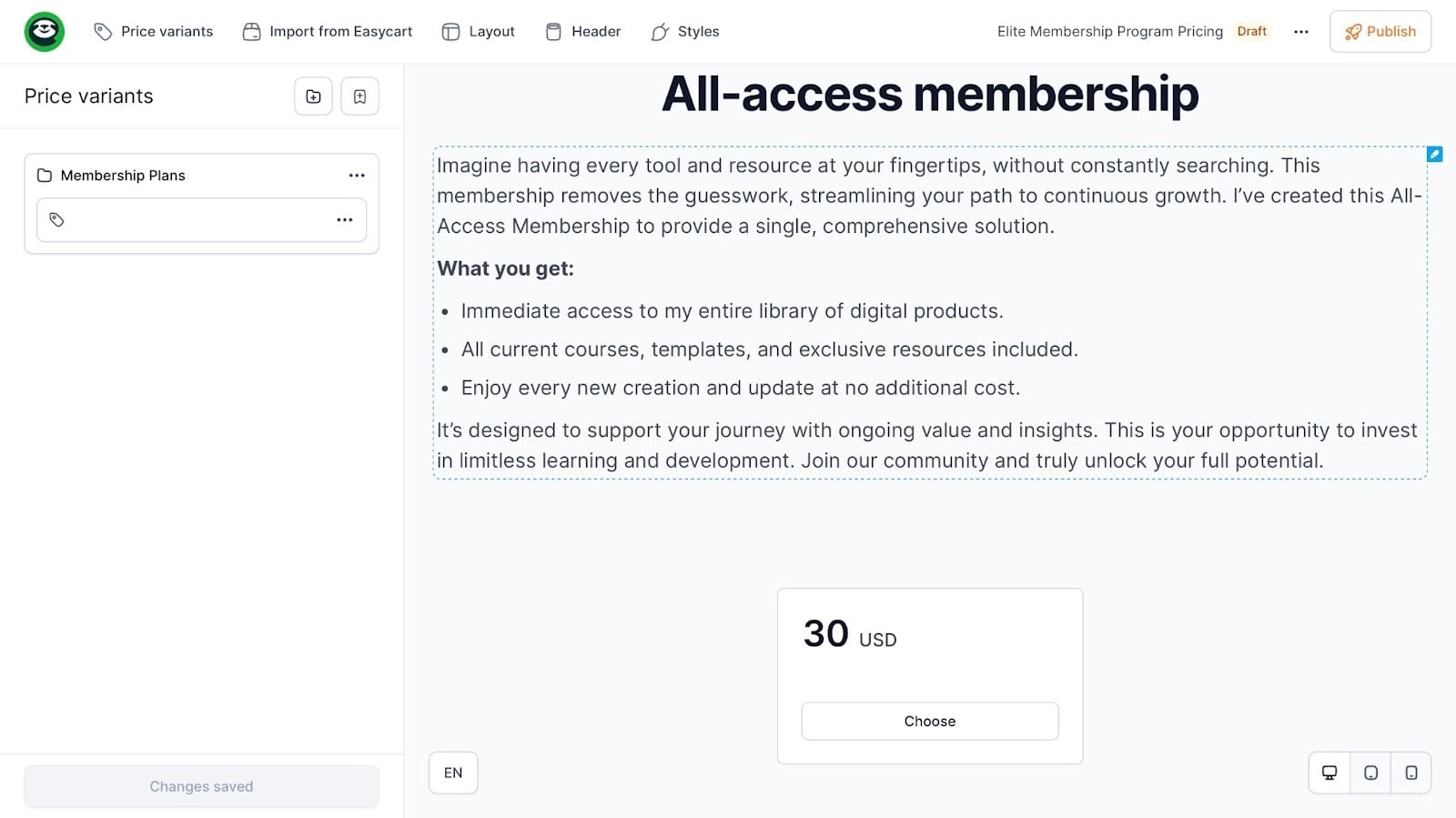 easytools added checkout to create membership site