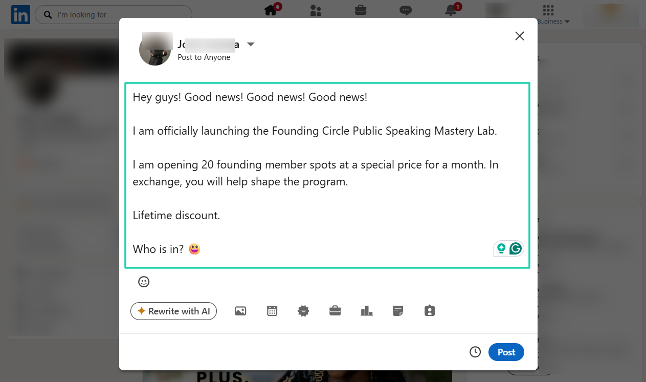 linkedin post to create membership site