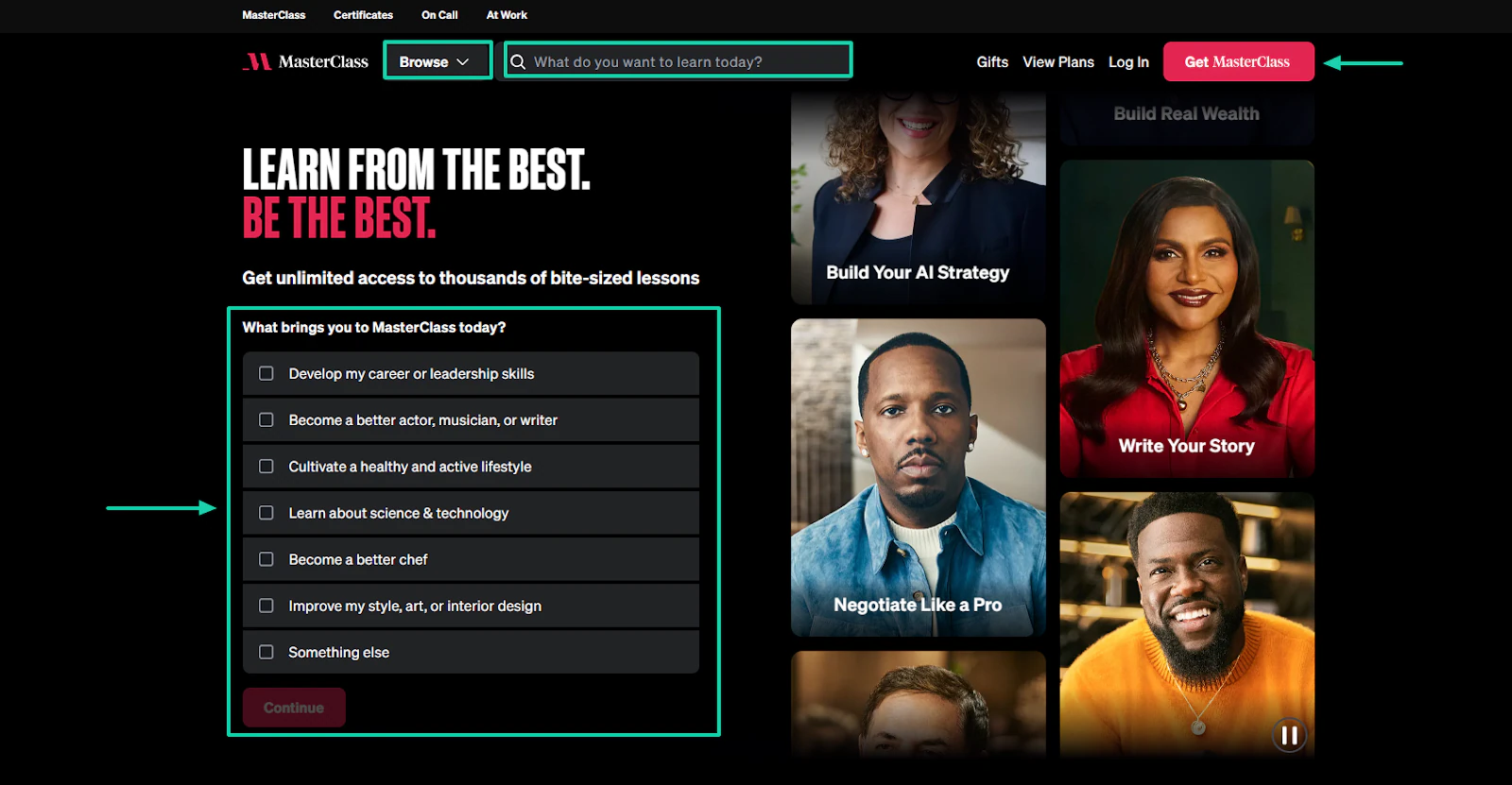 masterclass organized categories