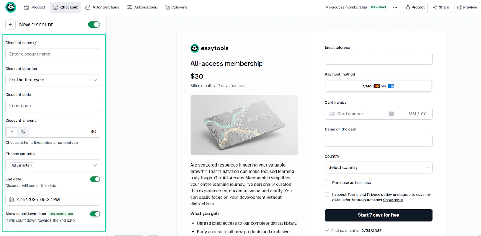 discount addition feature on easycart
