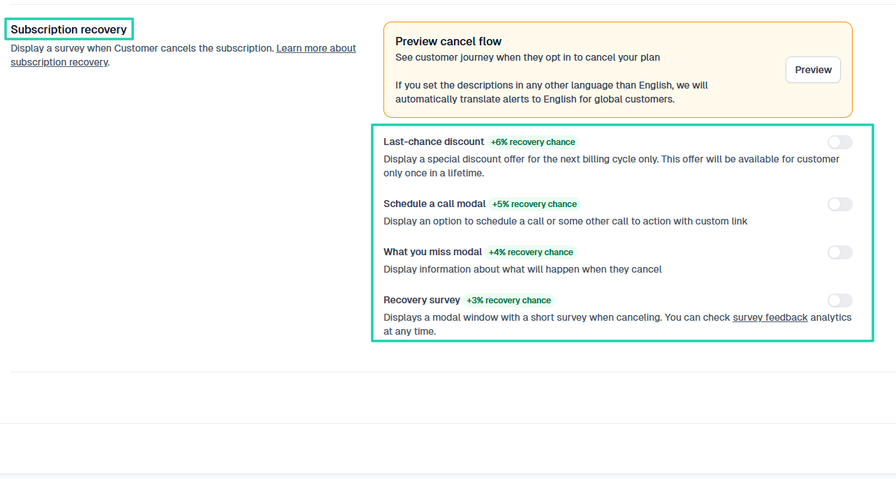subscription recovery feature on Easytools