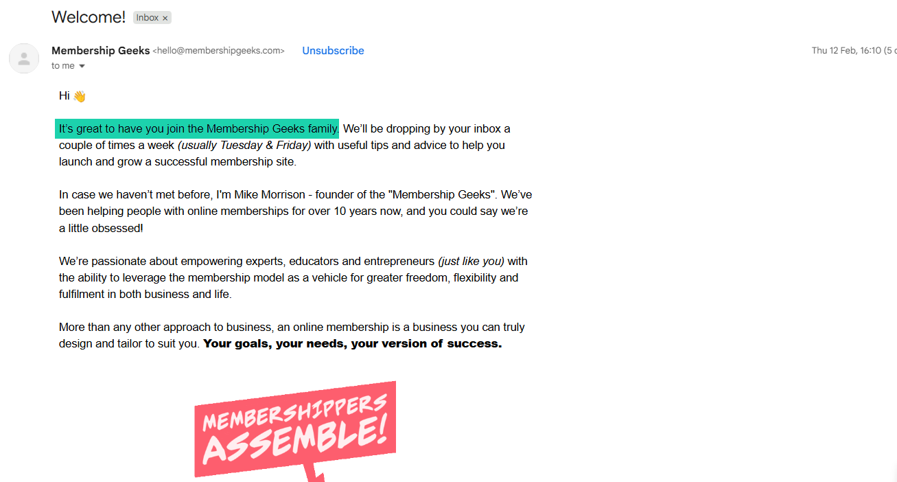 automated welcome message