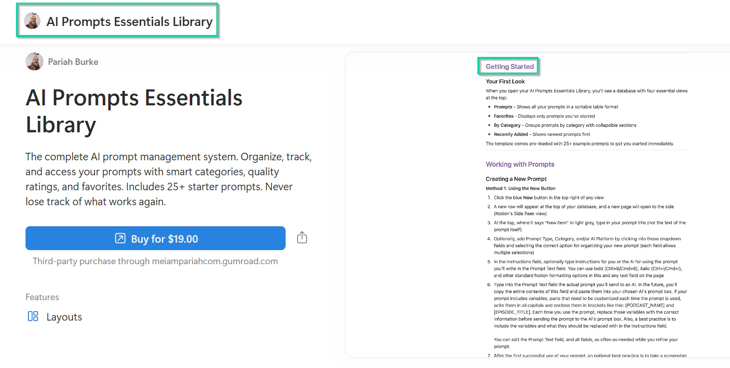 How to sell Notion templates online: page screenshot