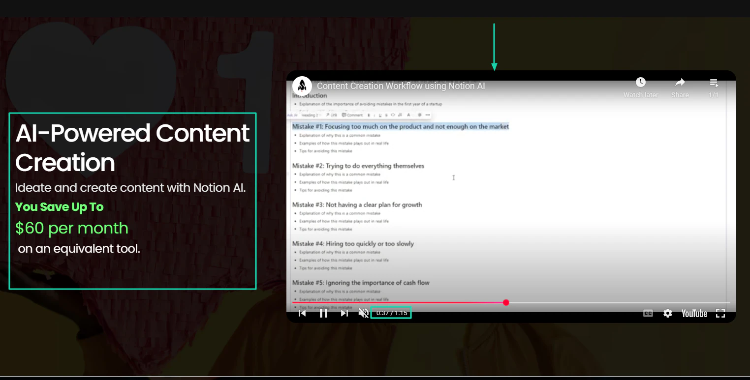 Step 3: You can see his AI-powered content creation feature in action for 1 minute and 15 seconds.