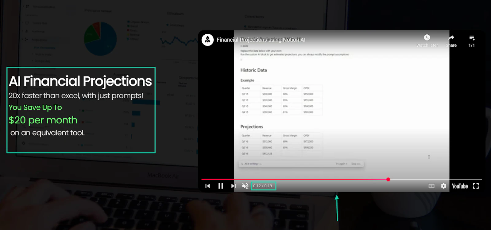 Or his AI financial projections feature in action for 19 seconds.
