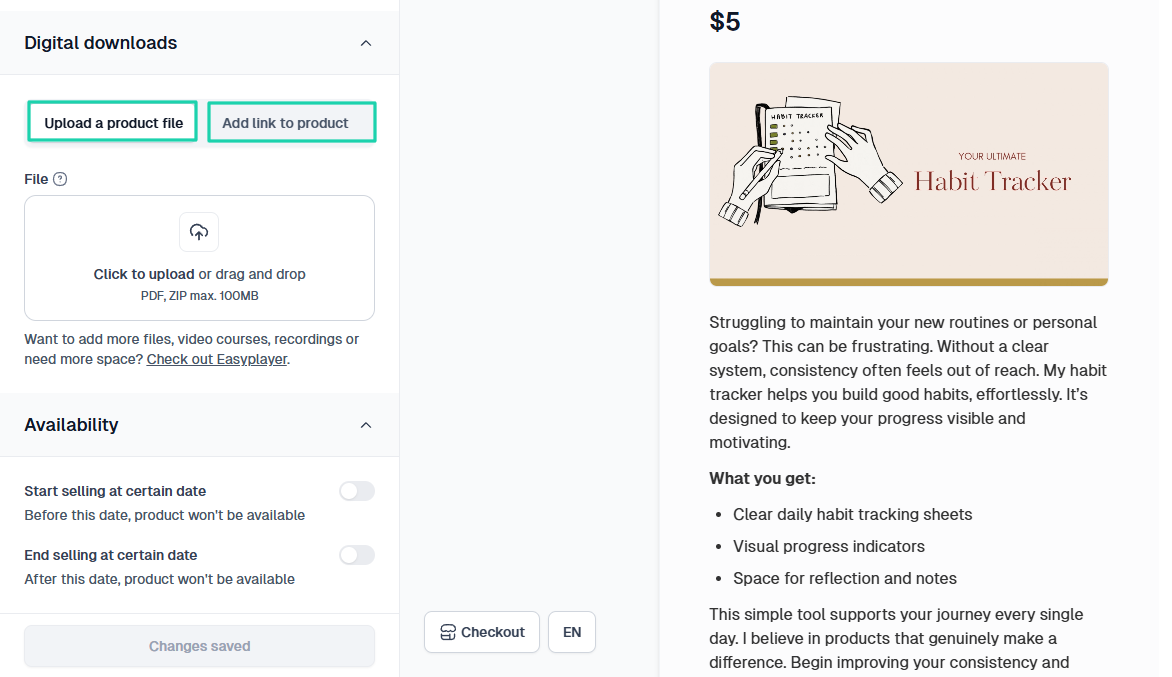How to sell Notion templates online: template b: screenshot — website builder — digital product
