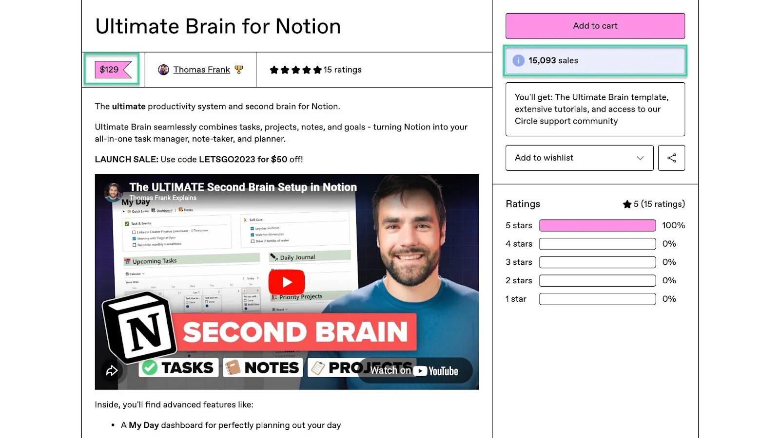 What types of Notion templates sell best?: website builder screenshot
