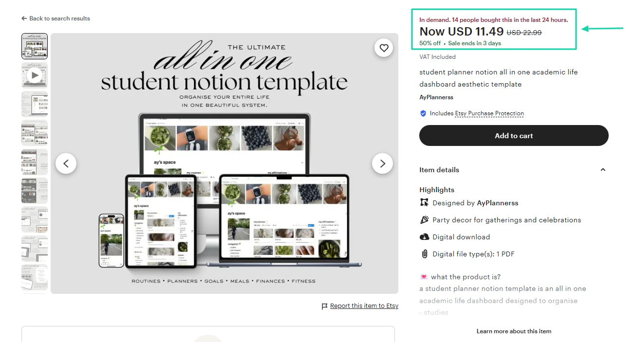 What types of Notion templates sell best?: student planners showing “All-in-one Student Notion Template”