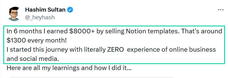 How much can you earn selling Notion templates? interface screenshot