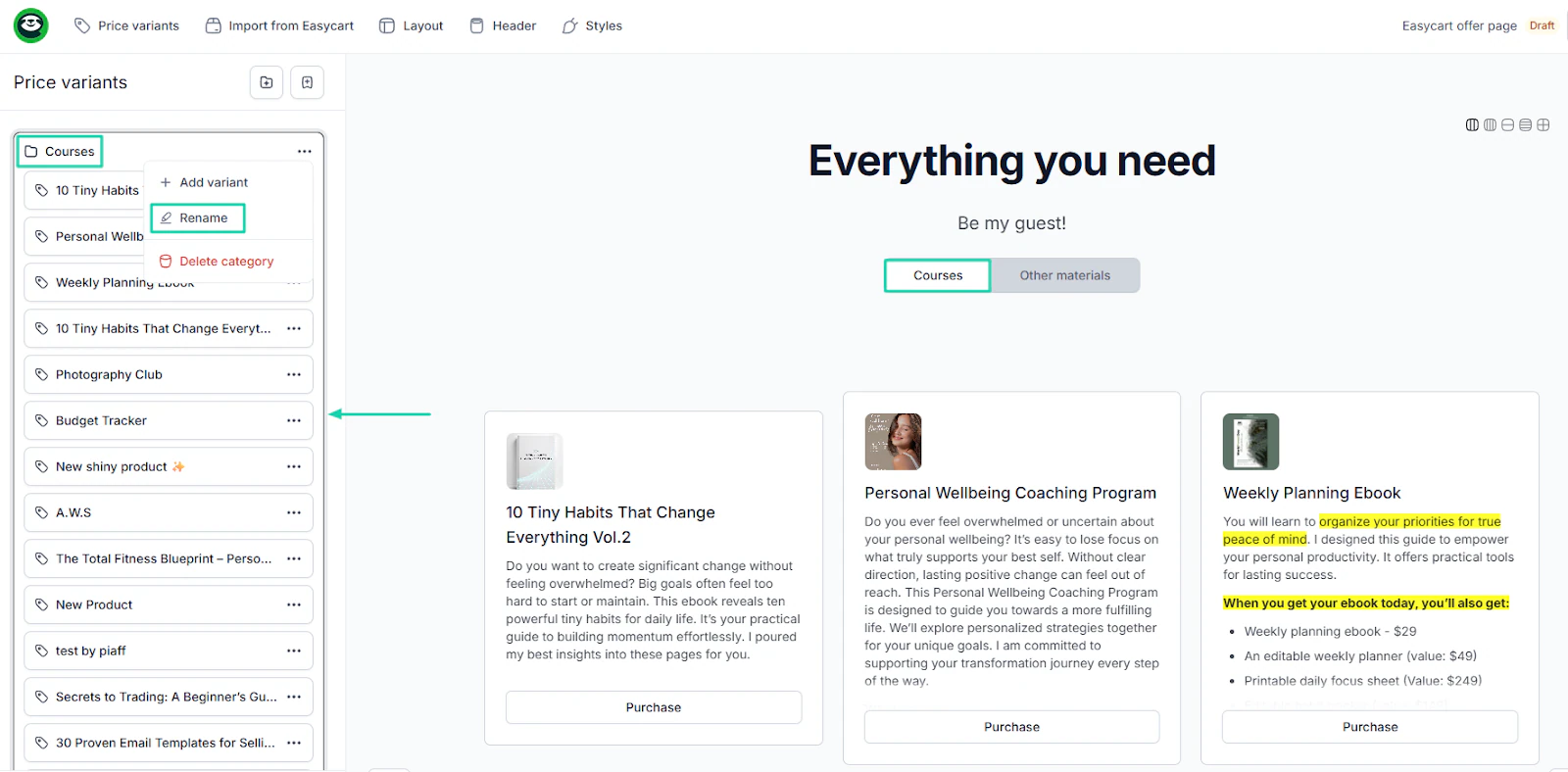 Easytools AI Website Builder: course builder screenshot