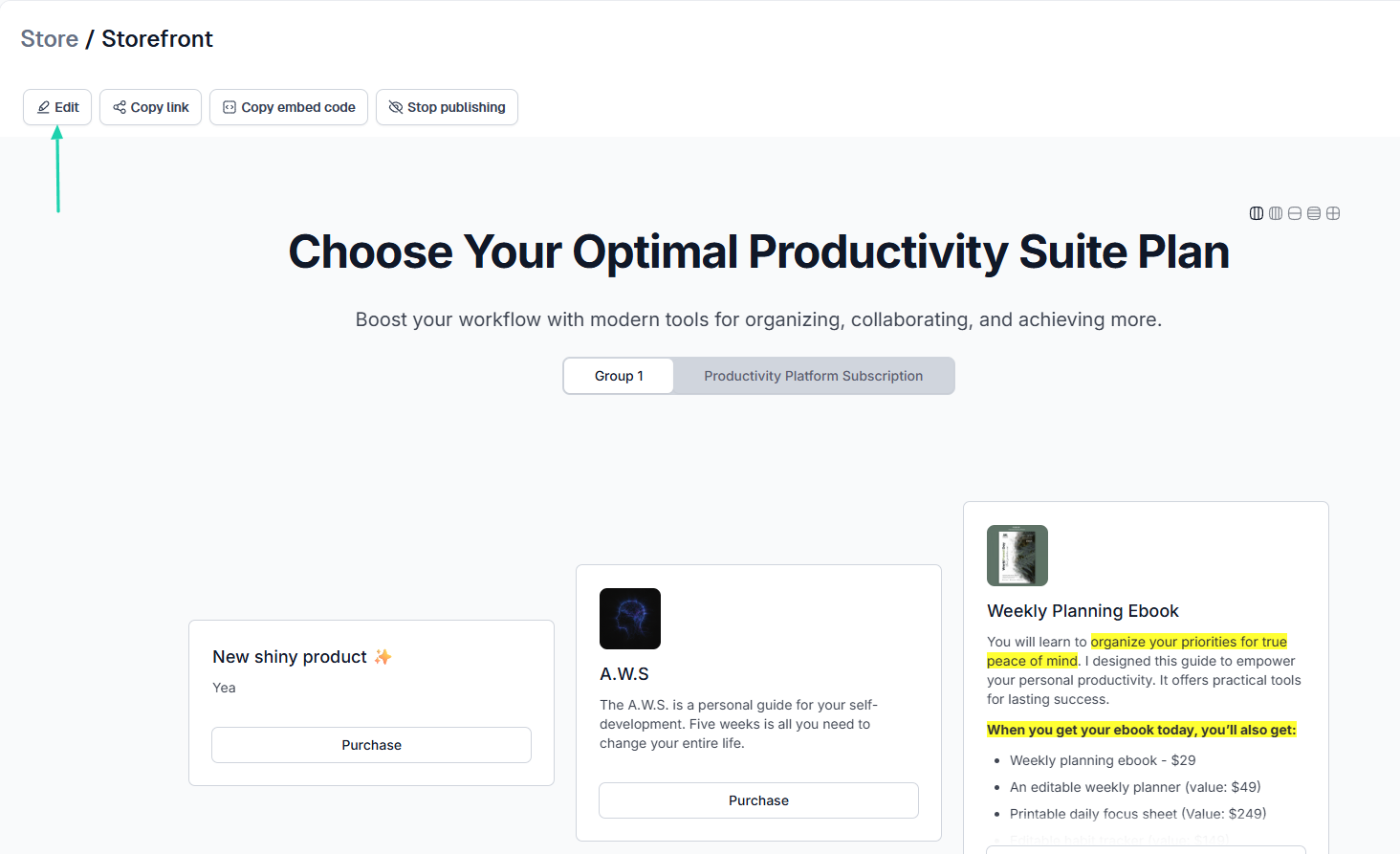 Easytools AI Website Builder: Start by clicking “Edit."