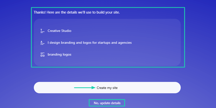 WordPress.com AI Website Builder: you can still update those details in case anything is missing.