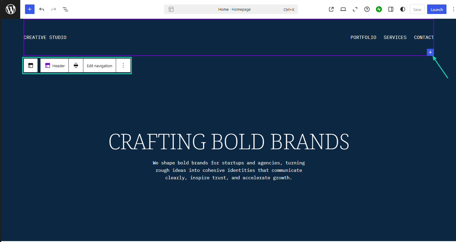 WordPress.com AI Website Builder: You can add a new section, edit navigation, or the header.