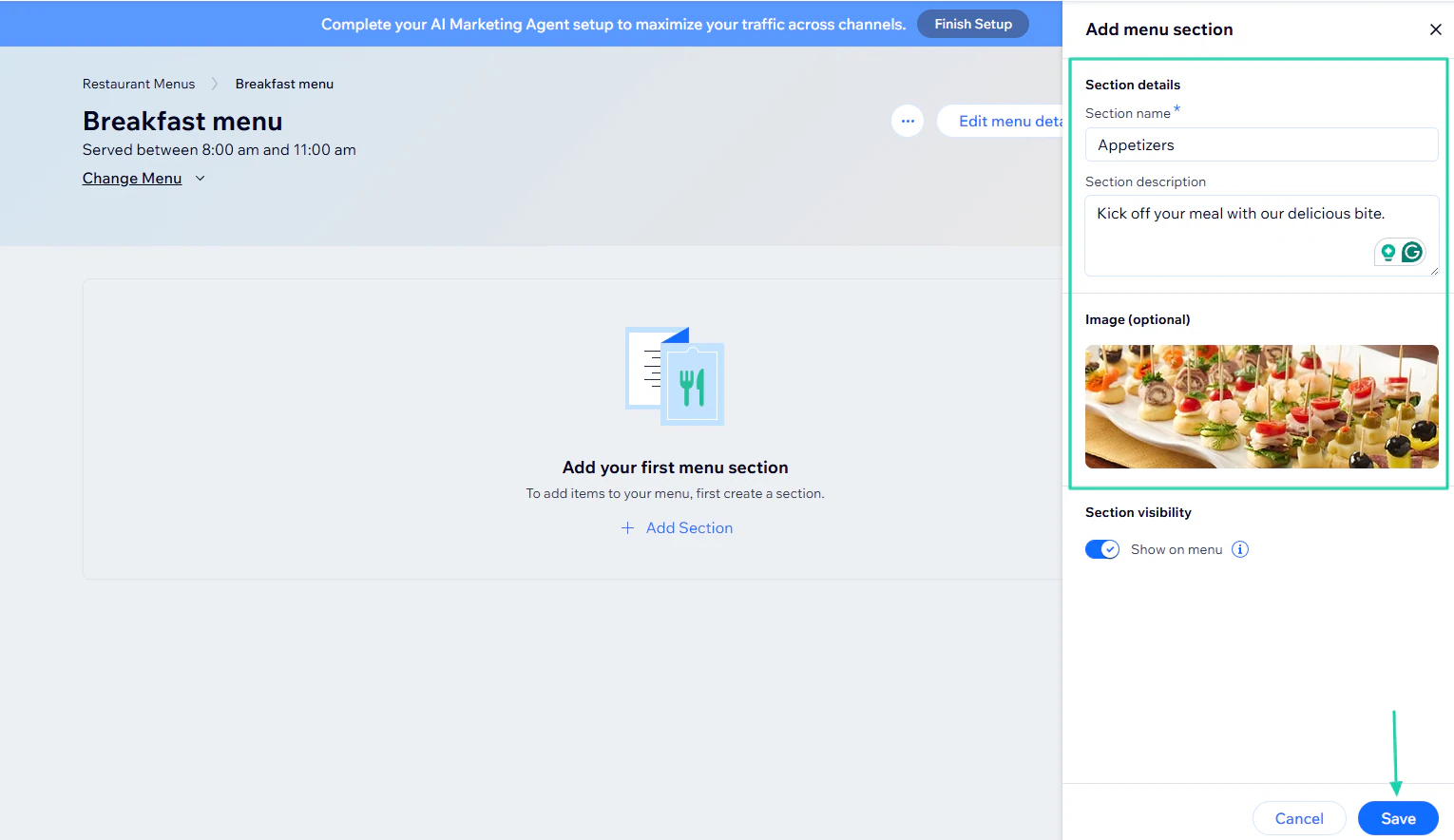 Wix AI Website Builder: analytics dashboard screenshot — storefront