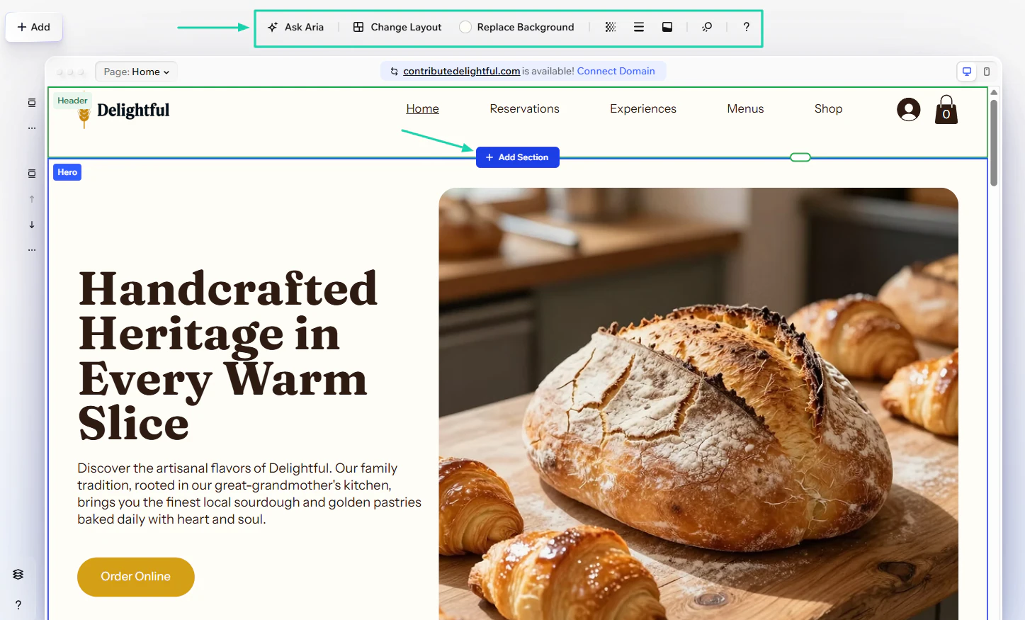 Wix AI Website Builder interface screenshot
