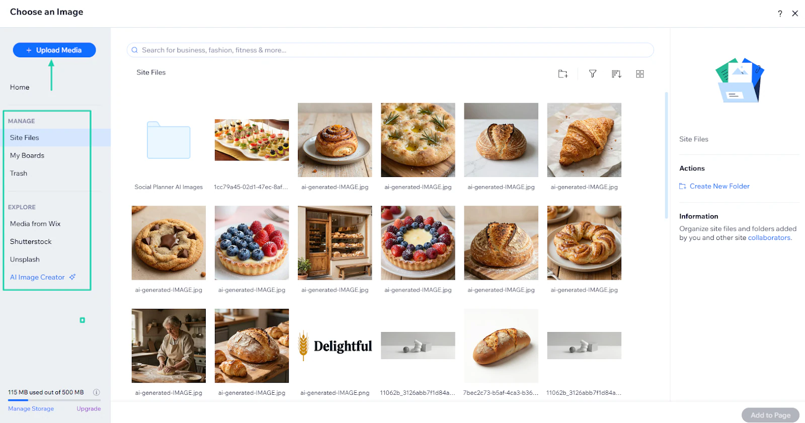 Upload media if the image you want to add isn’t available.