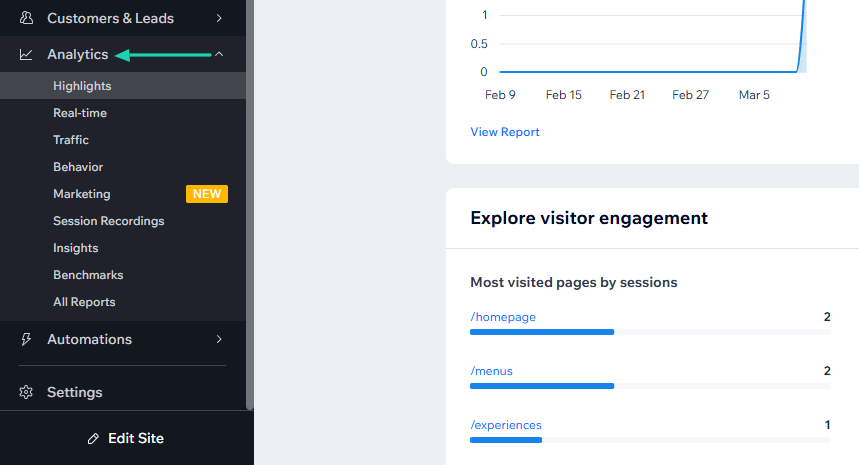 Wix AI Website Builder: analytics screenshot