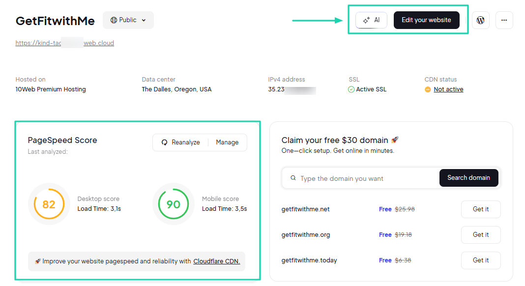 The platform shows your “PageSpeed Score.” It displays for both desktop and mobile.