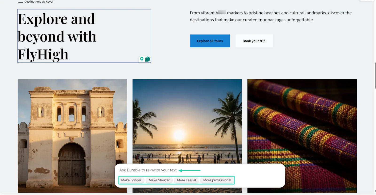 Durable: email editor screenshot — branding settings