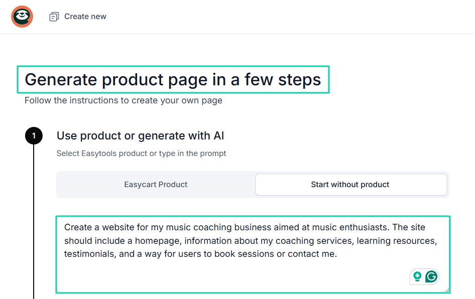 The tool should be able to generate a complete website from a few prompts.