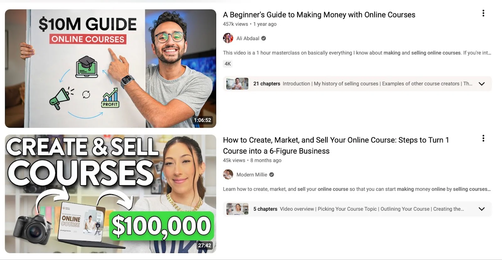 vidéos YouTube d'ali abdaal et modern millie