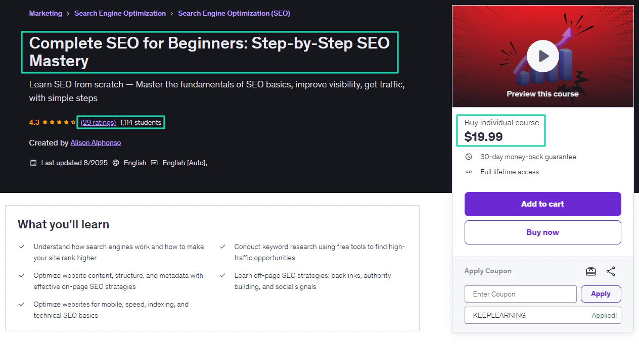 formation seo sur udemy