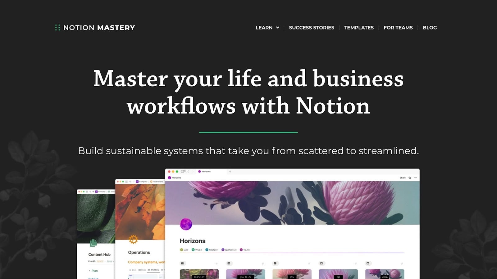 landing page de la formation notion mastery